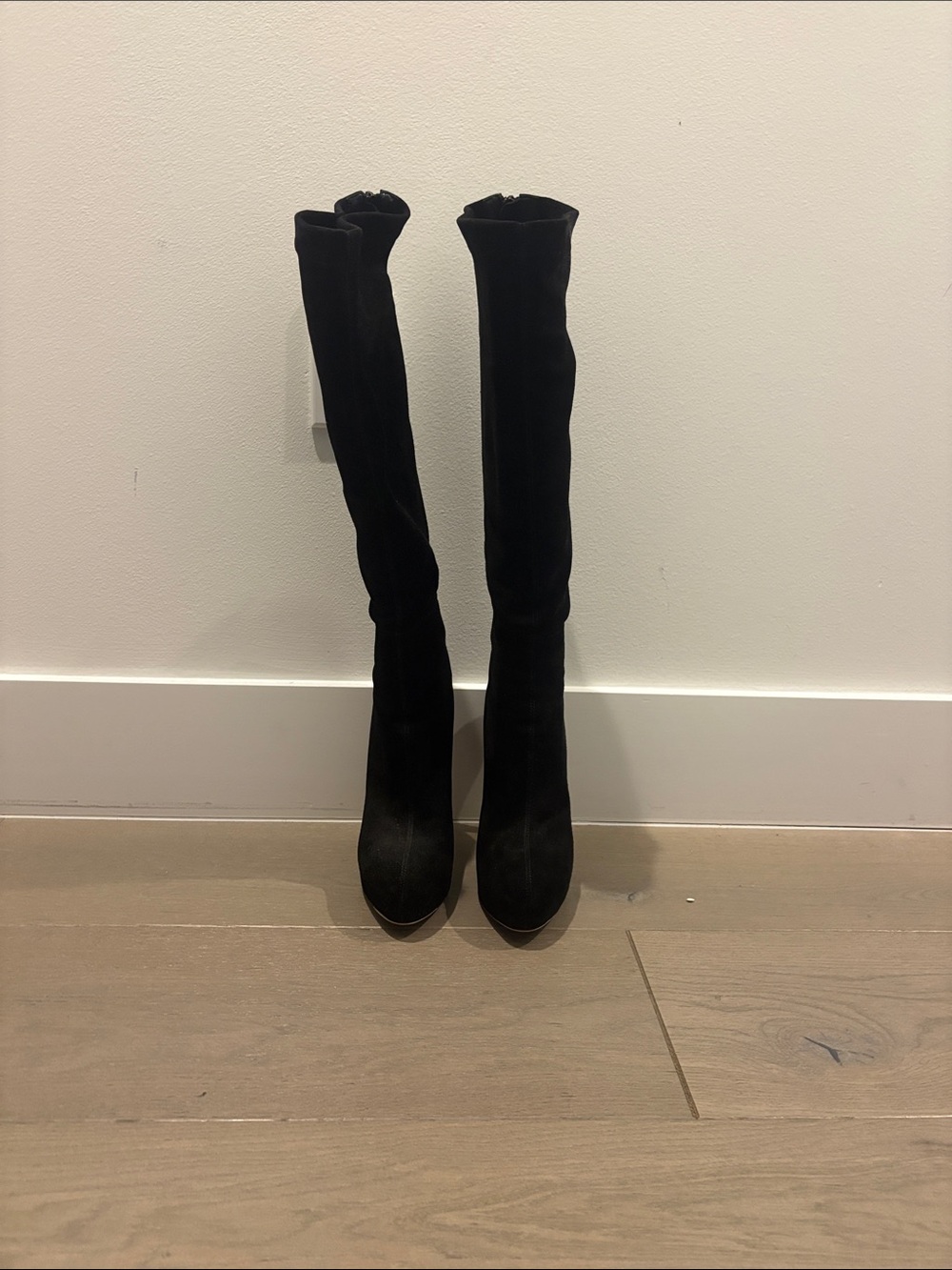 Brian Atwood Black Over-the-Knee Stretch Suede Boots